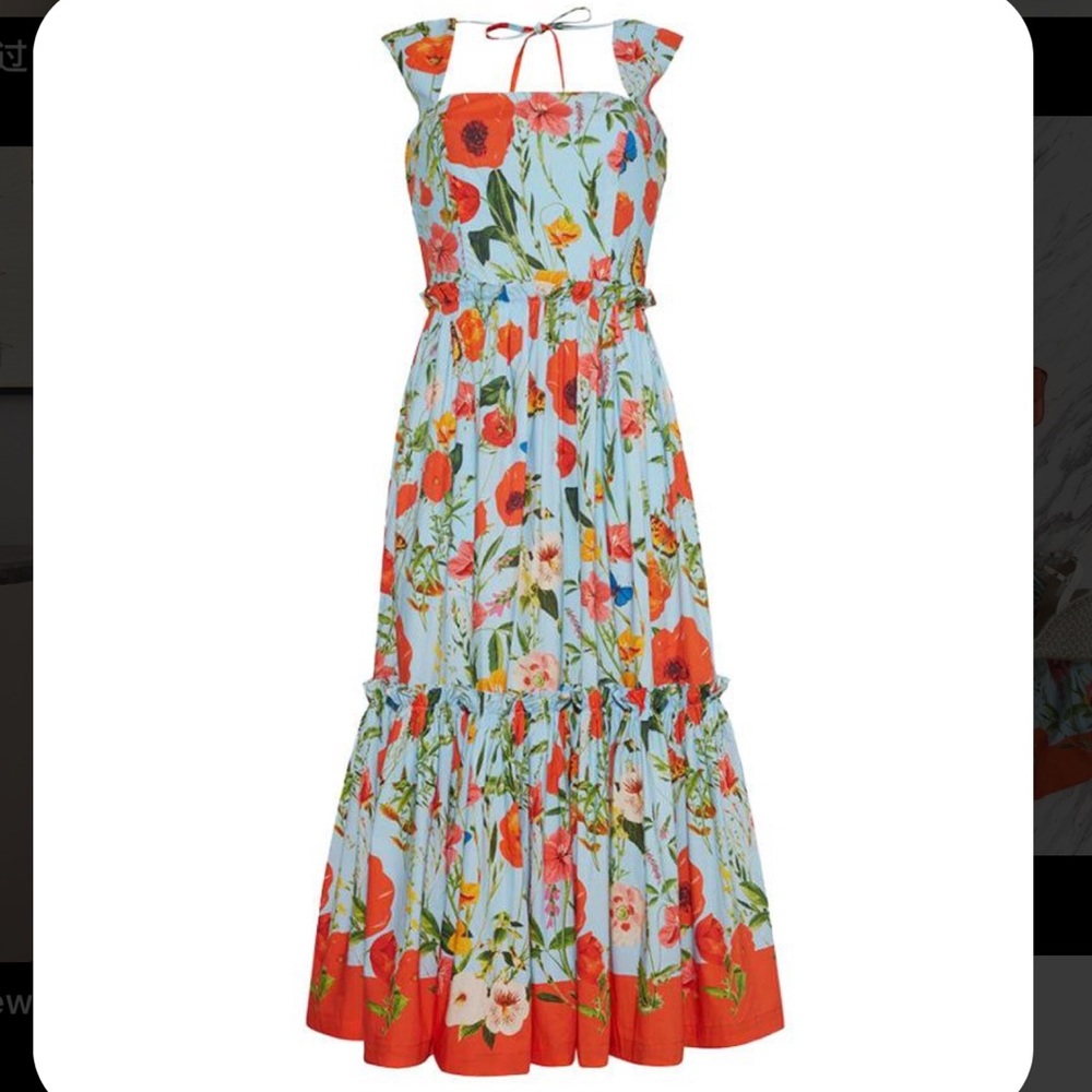 Cara Cara Claire Floral Tie-Back Midi Dress Light Blue